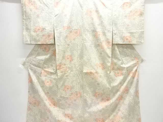 JAPANESE KIMONO / ANTIQUE TSUMUGI KIMONO / WOVEN FLORAL PATTERN